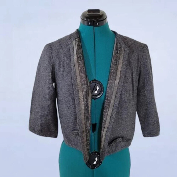 Vintage 50s 60s Jack Liebman Gray Wool Cropped Blazer - Medium, Mad Men Vibes - Picture 1 of 11